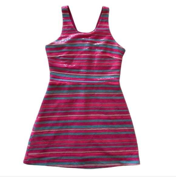 BB Dakota "Spice Of the Party" Stripped Vibrant Pink and Blue Mini Dress Size 4 - Picture 3 of 8
